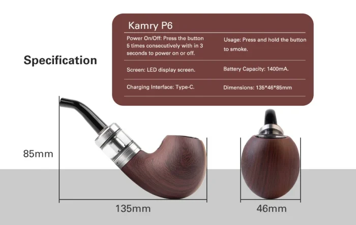 A-06.webp Kamry P6 Classical E Pipe, Rechargeable 1400mah - Image 6