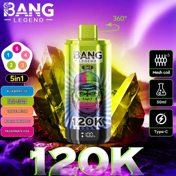 Bang-120k-Blueberry-Ice-Kiwi-Passion-Fruit-Guava-Triple-Melon-Peach-Pineapple-Passionate-Kiss.webp Bang Legend 120K Puffs Disposable Vape - Image 2