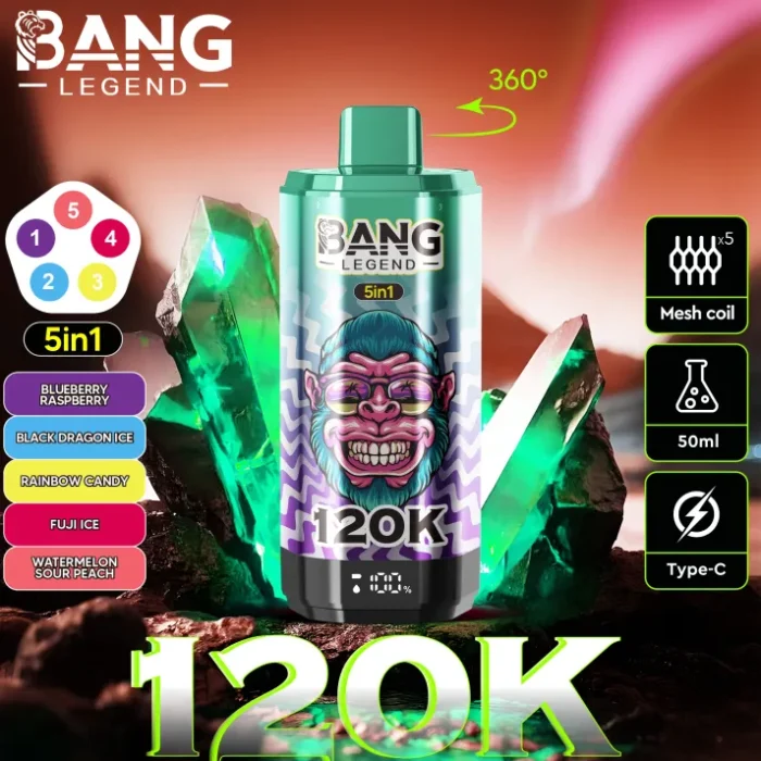 Bang-120k-Blueberry-Raspberry-Black-Dragon-Ice-Rainbow-Candy-Fuji-Ice-Watermelon-Sour-Peach.webp Bang Legend 120K Puffs Disposable Vape - Image 4