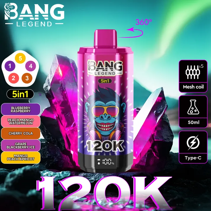Bang-120k-Blueberry-Raspberry-Peach-Mango-Watermelon-Cherry-Coke-Grape-Blackberry-Ice-Mango-Peach-Apricot.webp Bang Legend 120K Puffs Disposable Vape - Image 5