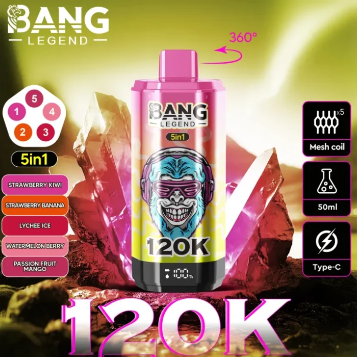 Bang-120k-Strawberry-Kiwi-Strawberry-Banana-Lychee-Ice-Watermelon-Berry-Passion-Fruit-Mango.webp Bang Legend 120K Puffs Disposable Vape - Image 9