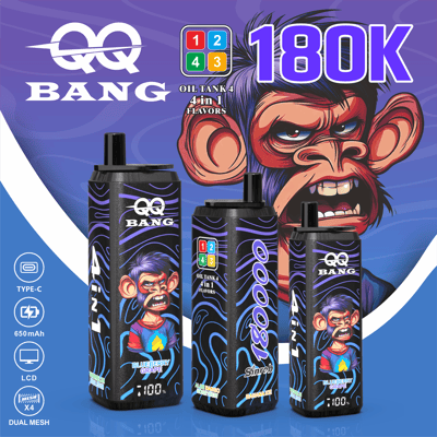 qq-bang-180k-banana-ice-watermelon-bubblegum-blueberry-grape-aloe-mango-melon-3.png QQBANG 180K 4-in-1 Disposable Vape – 180,000 Puffs Rechargeable Device - Image 6