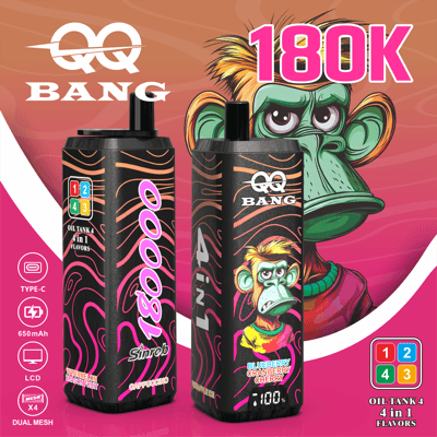 qq-bang-180k-cappuccino-pineapple-ice-blueberry-cranberry-cherry-watermelon-dragon-fruit-2.png QQBANG 180K 4-in-1 Disposable Vape – 180,000 Puffs Rechargeable Device - Image 10
