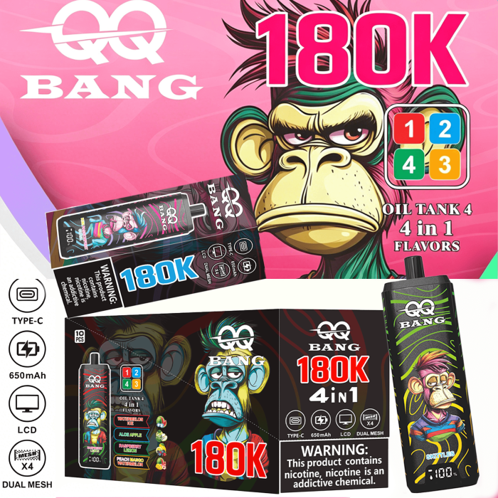qq-bang-180k-main-picture-6.png QQBANG 180K 4-in-1 Disposable Vape – 180,000 Puffs Rechargeable Device - Image 1